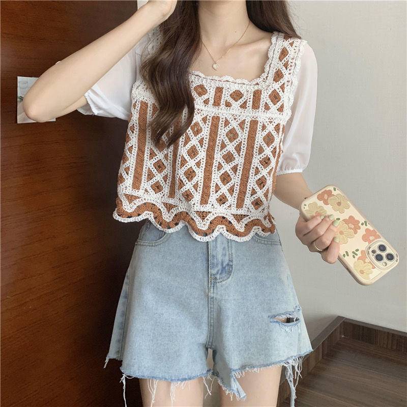 Áo Kiểu Cổ Vuông Tay Phồng Phong Cách Hàn Quốc Thời Trang Mùa Hè Hàng Mới Dành Cho Bạn Nữ