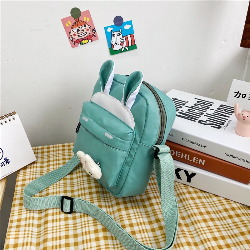 Túi Đeo Chéo Vai Hình Vuông Cỡ Nhỏ Bằng nylon Họa Tiết Thỏ Hoạt Hình Dễ Thương Cho Học Sinh