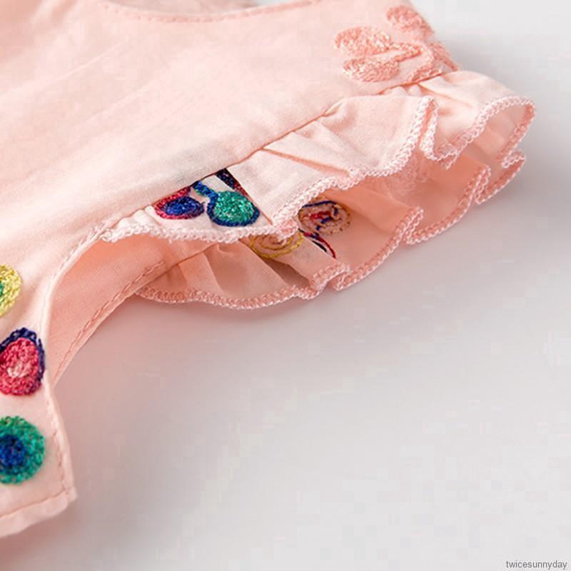 Đầm cotton ngắn tay , in họa tiết hoạt hình cho bé gái