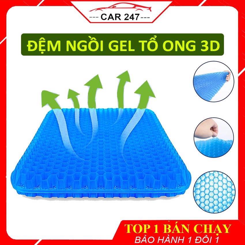 Đệm Ngồi 3D 2 Lớp Thoáng Khí - Đệm Gel Tổ Ong Đàn Hồi Lót Ghế - Chống Đau Mỏi Lưng