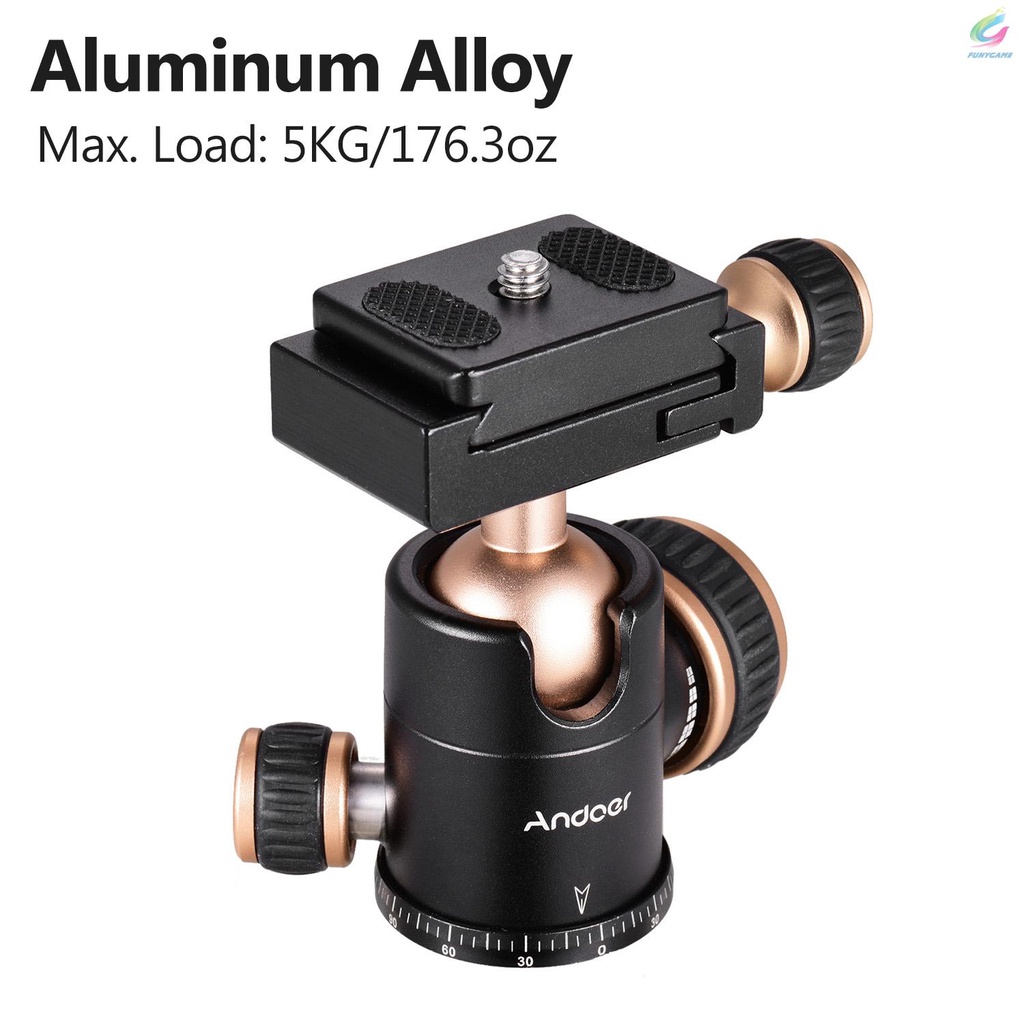 Đầu chân đế máy ảnh Andoer Q30 Cnc bằng hợp kim nhôm chịu lực 5kg xoay 360 độ ốc vít 1 / 4 inch 3 / 8 inch chất lượng