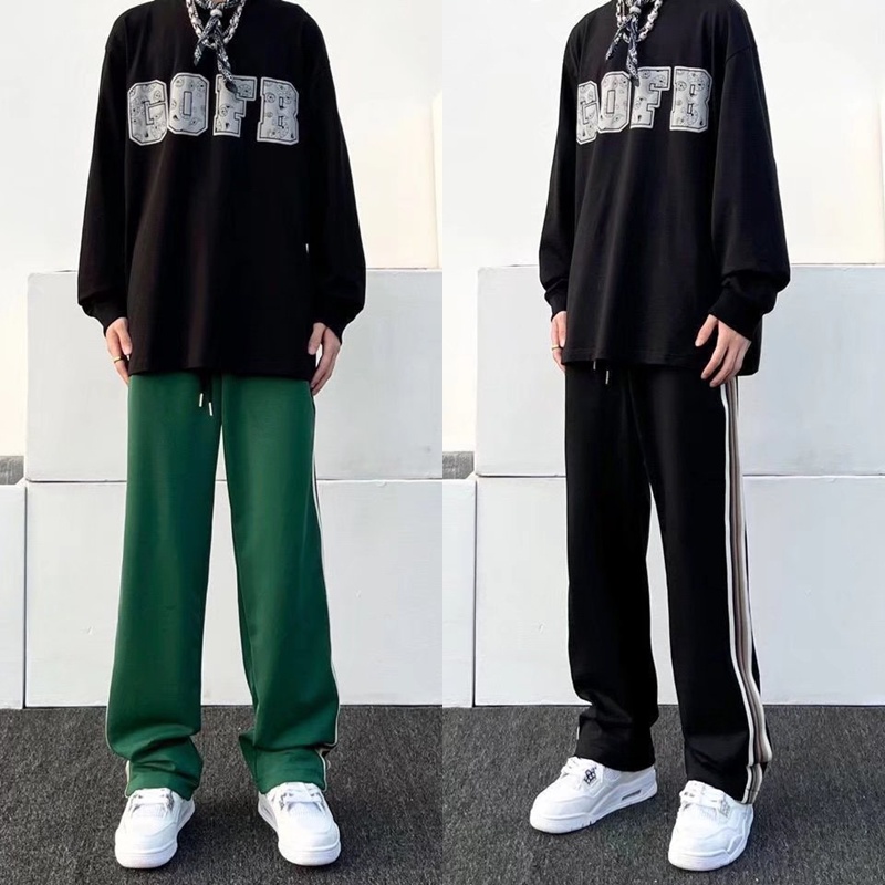 Quần Dài Thể Thao Ống Rộng Kẻ Sọc Màu Sắc Tương Phản Phong Cách Hip Hop Mỹ Size M-3xl Thời Trang Dành Cho Nam Và Nữ