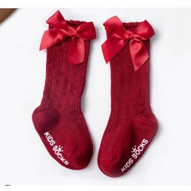Vớ Cotton Mềm Dài Đính Nơ Phối Ren Dễ Thương Cho Bé Gái