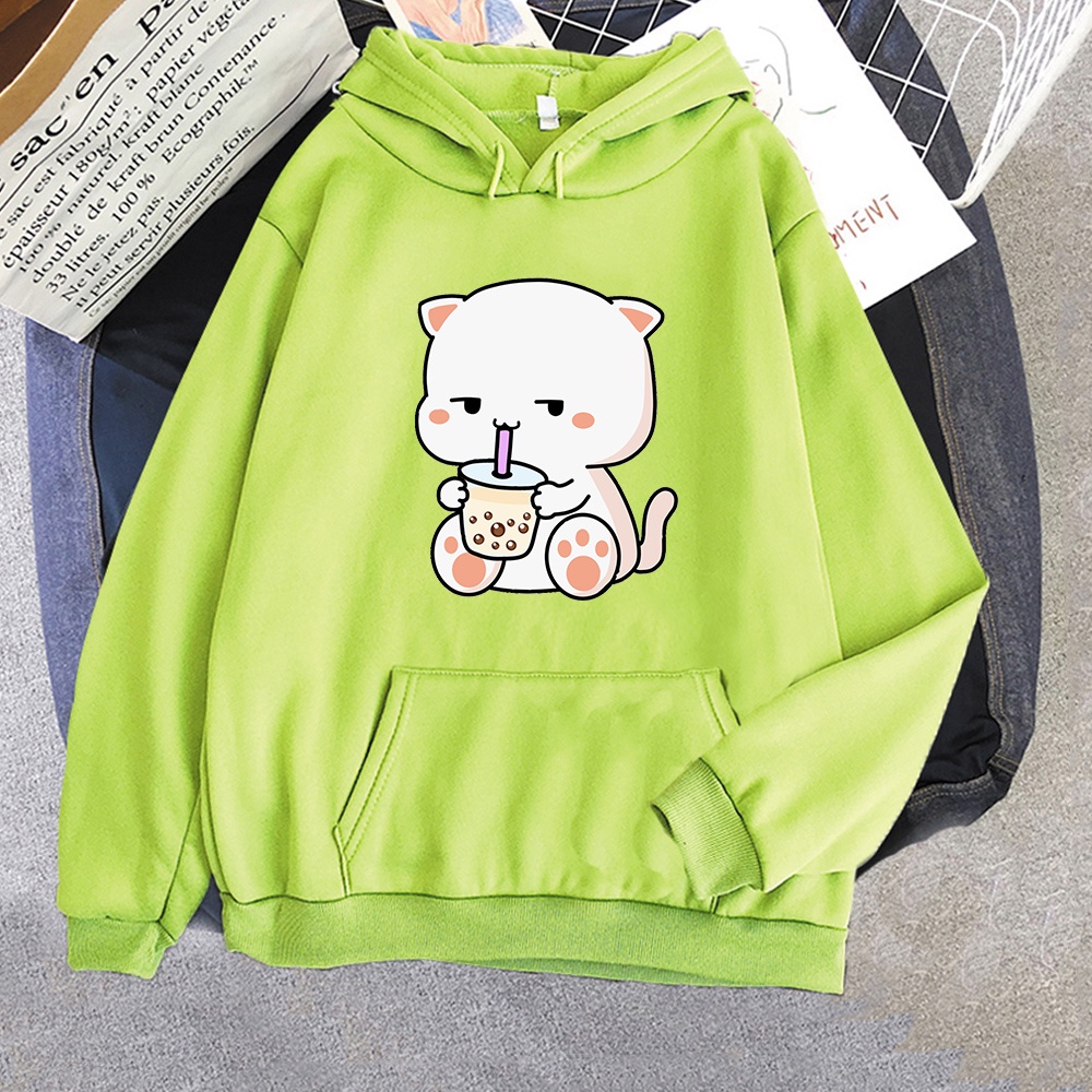 Áo Hoodie Cổ Tròn In Hình Mèo Dễ Thương Phong Cách Harajuku Cho Nữ