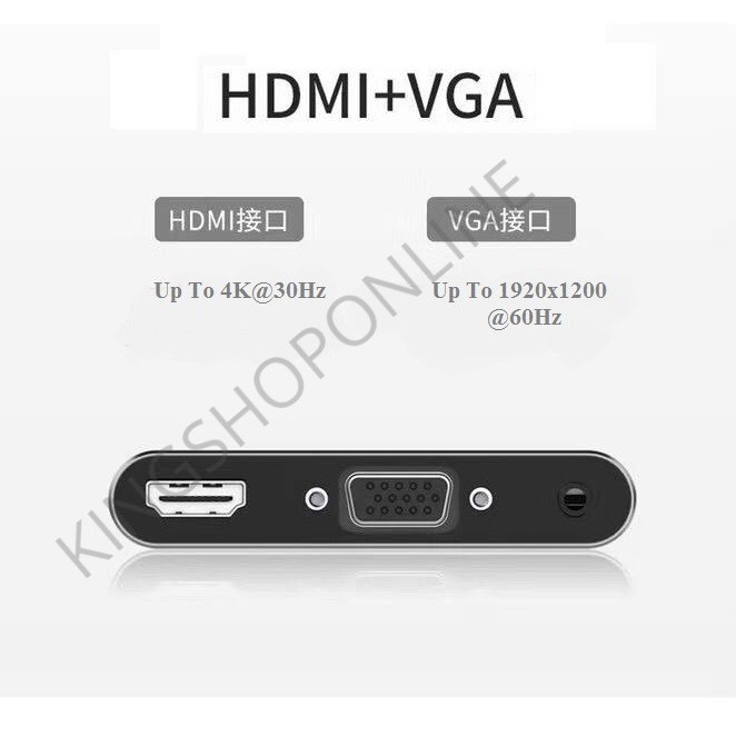 Cáp Chuyển Đổi Usb Type C Sang Hdmi Vga Usb C + Usb 3.0 + Aux Jack 5in1