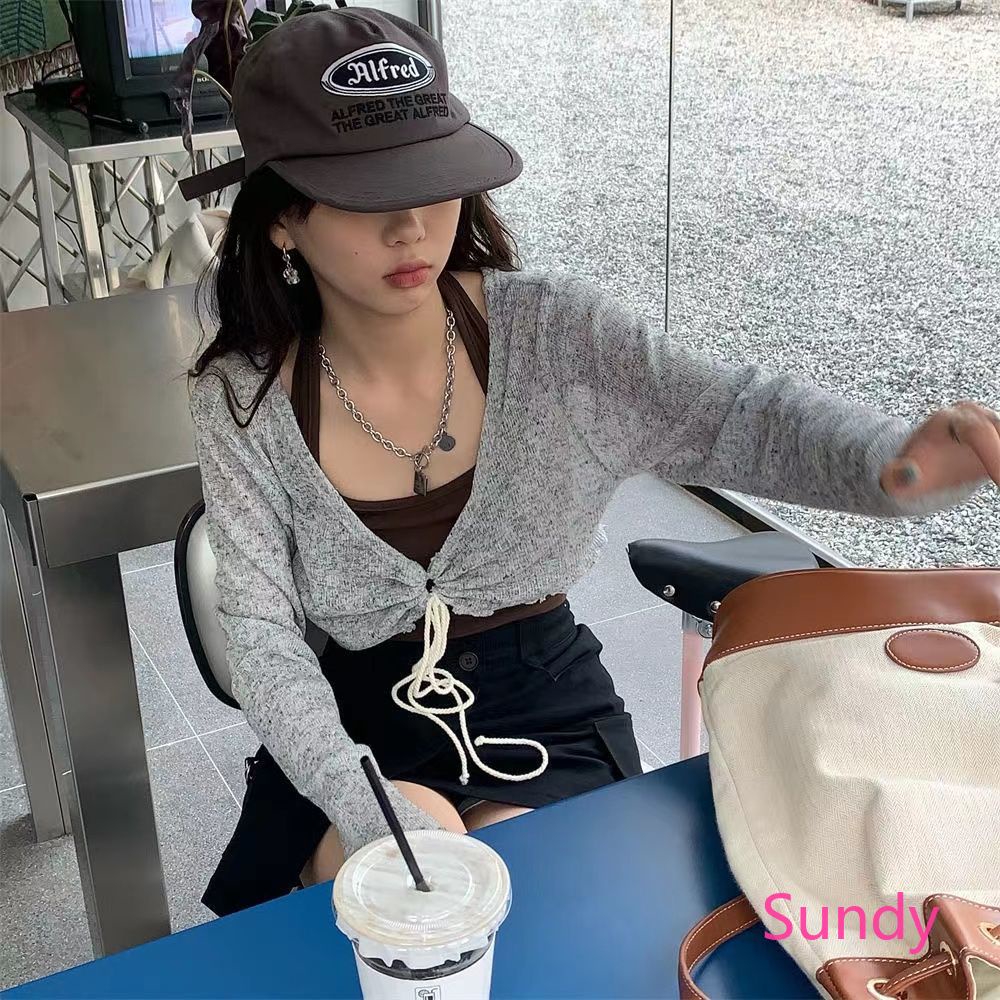 Set Áo Hai Dây + Áo Khoác Cardigan Màu Trơn Thời Trang Mùa Hè Phong Cách Hàn Quốc Cho Nữ