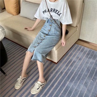 (Order) Chân váy jean dài phối nút
