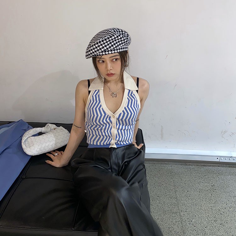 Áo Cổ Yếm Kẻ Sọc Thiết Kế Xinh Xắn Cho Nữ | BigBuy360 - bigbuy360.vn