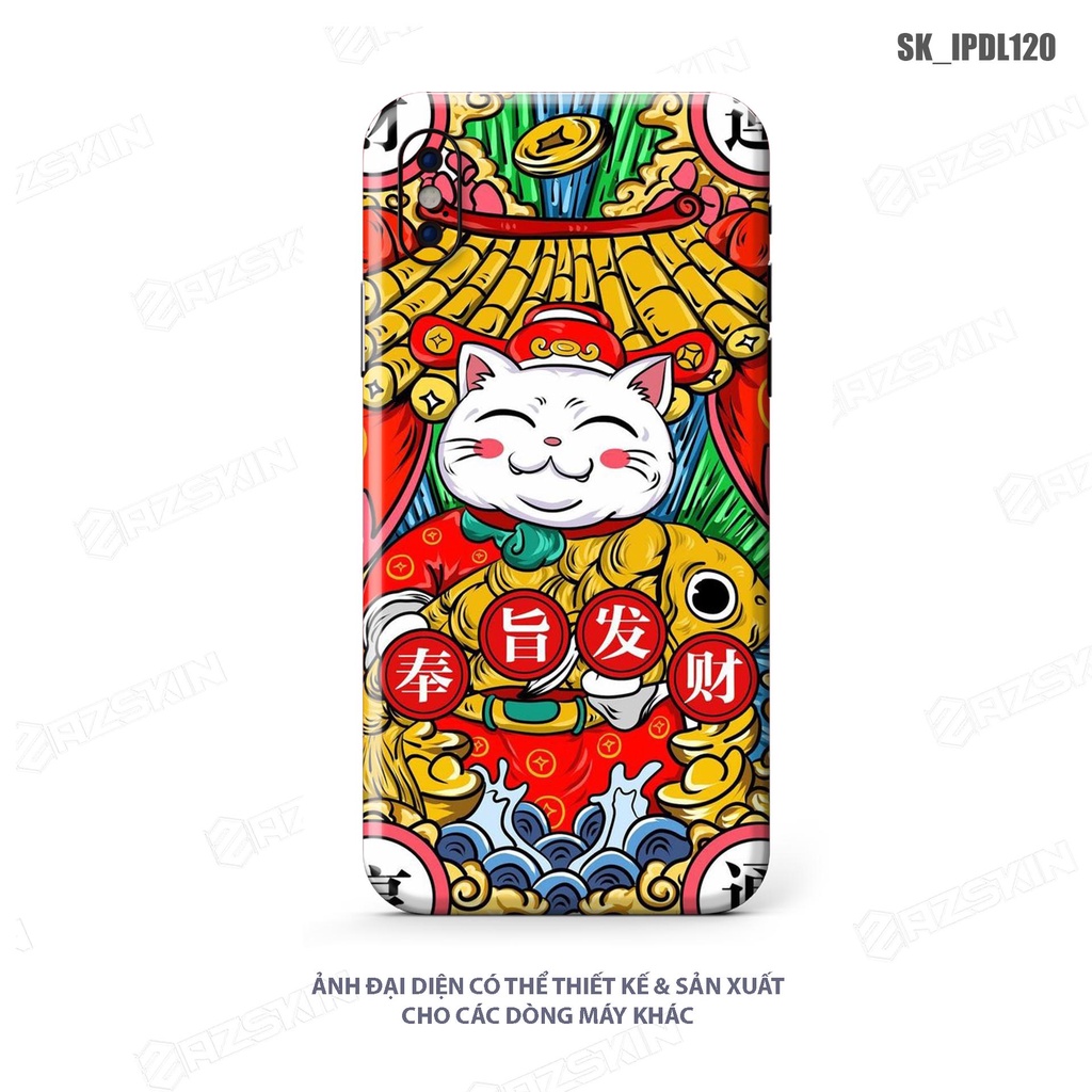 Miếng Dán Skin In Hình IPhone 7 -  14 Pro Max Mèo Thần Tài |SK_IPDL120| Chất Liệu Cao Cấp, Chống Nước, Bền Màu, Cắt CNC