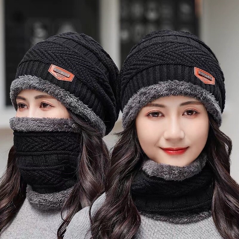 Set Mũ kèm khăn lót lông ấm áp cho nam nữ