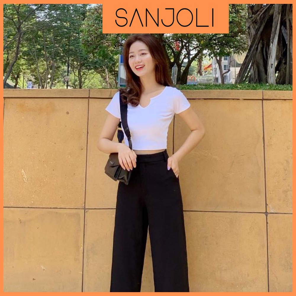 Áo Croptop Cổ Vuông SANJOLI Croptop Kiểu Tay Ngắn Ôm Body Sexy Ulzzang Hàn Quốc AOE15