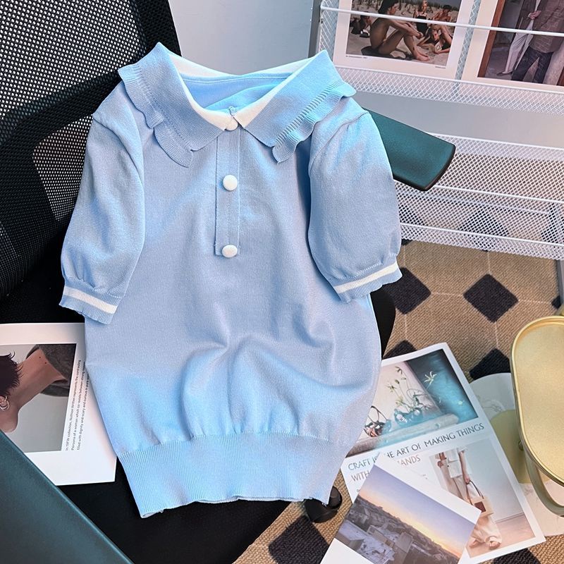 Áo Thun Dệt Kim Cổ Polo Tay Ngắn Thời Trang Mùa Hè Hàng Mới Dành Cho Bạn Nữ