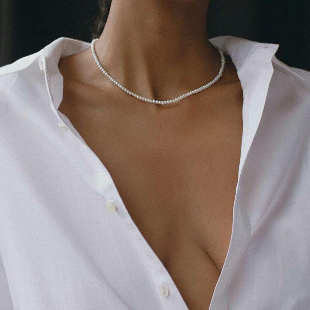LILYES Vòng Cổ Choker Đính Hạt Ngọc Trai Trắng Phong Cách Vintage