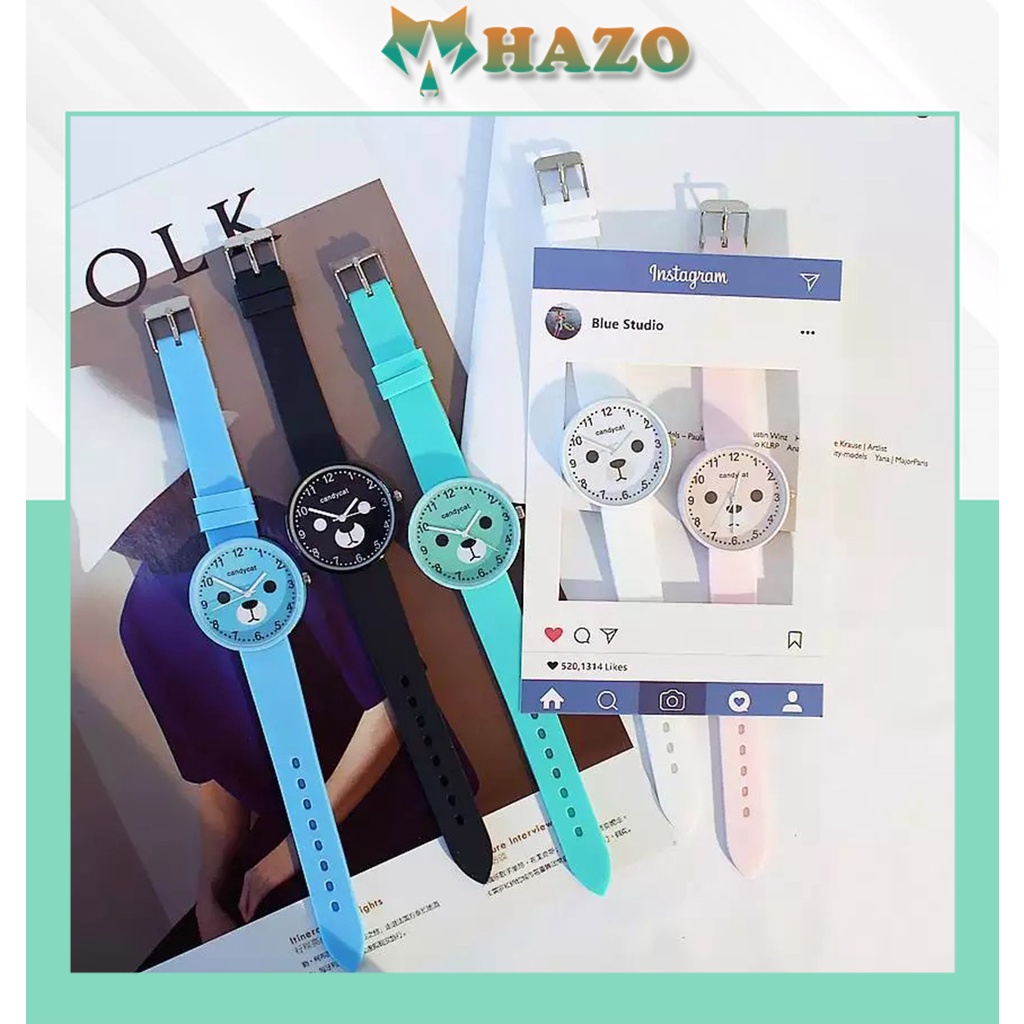 [Giá Sỉ] Đồng Hồ Nam Nữ Dây Silicon Tuổi Teen Mặt Gấu Siêu Đẹp Nhiều Màu - Hazo