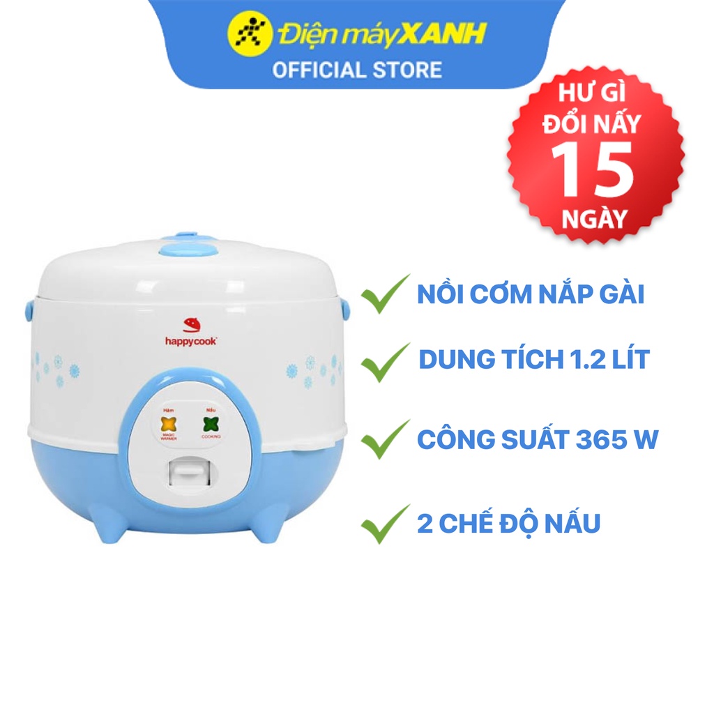 Nồi cơm điện nắp gài Happycook HC-120-Xanh 1.2 lít 365W công nghệ nấu 3D - Chính hãng BH 12 tháng