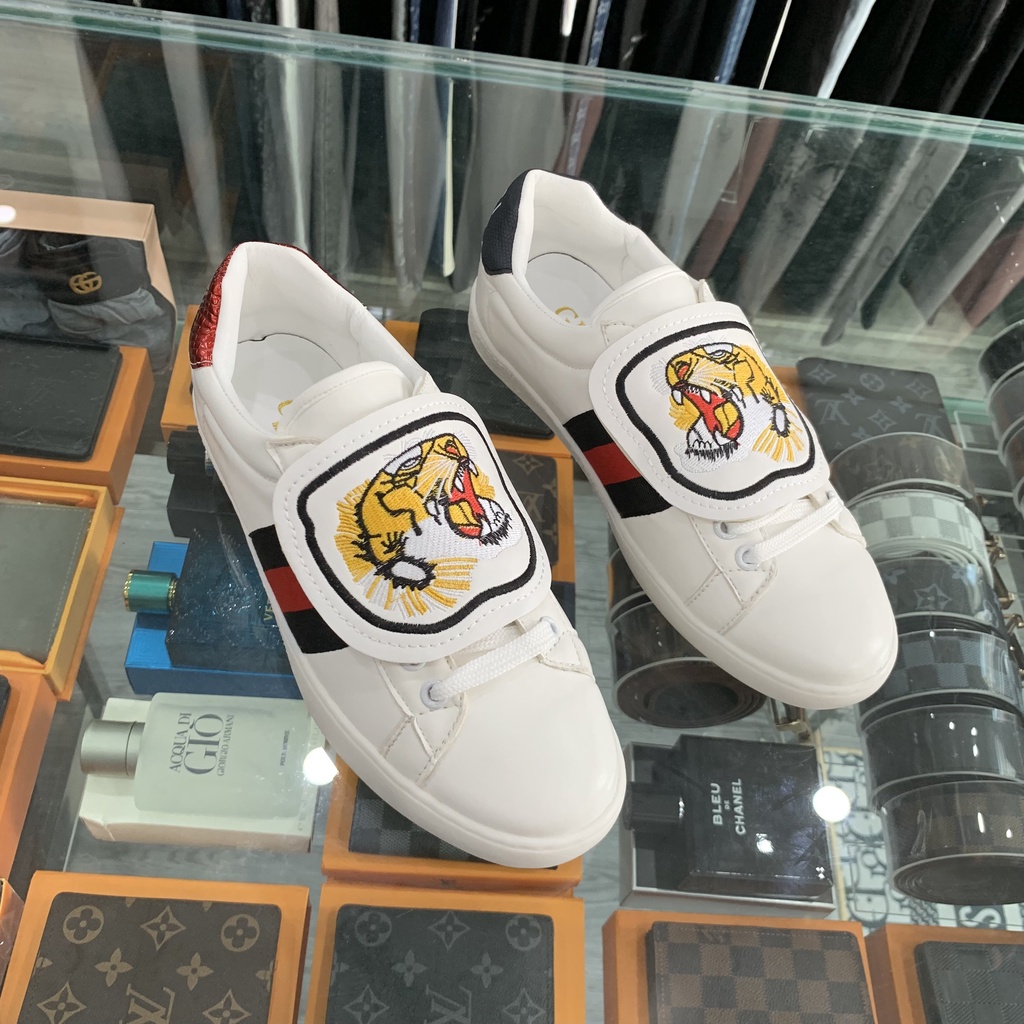 Giày thể thao sneaker hổ Tiger cúc bấm nam nữ unisex thêu vạch phối gót vảy song màu đen đỏ siêu rẻ đẹp GS12P