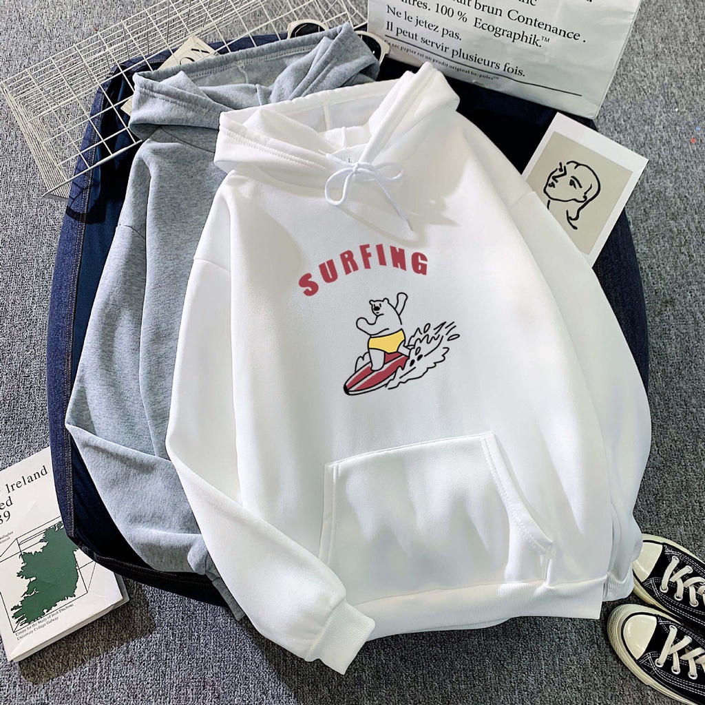 Áo Hoodie From Rộng Unisex In Hình Gấu Hoạt Hình Lướt Ván Cute , Vải Nỉ Mềm Mại Dày Dặn Phong Cách HOT TREND BB HOODIE