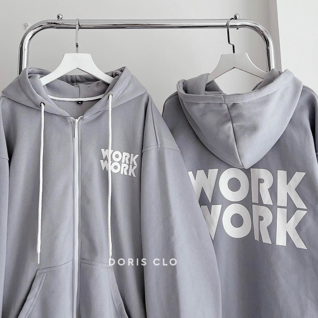 Áo Khoác Nỉ Thu Đông, Áo Hoodie WORK Tay Phồng Nón 2 Lớp Trùm Đầu Giữ Ấm Cực Tốt