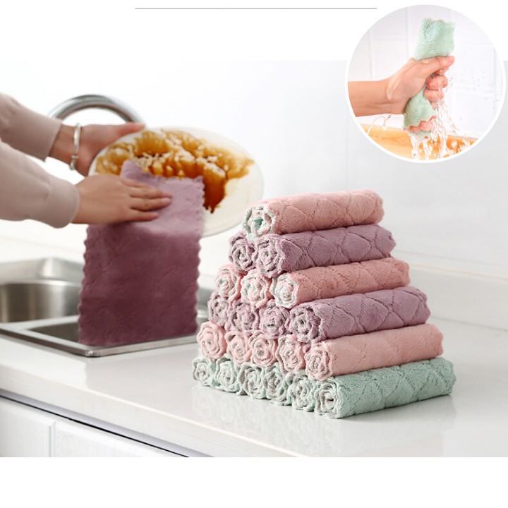 COMBO 10 Khăn Lau 2 Màu Đa Năng Siêu Thấm Nước khổ lớn 25*25cm