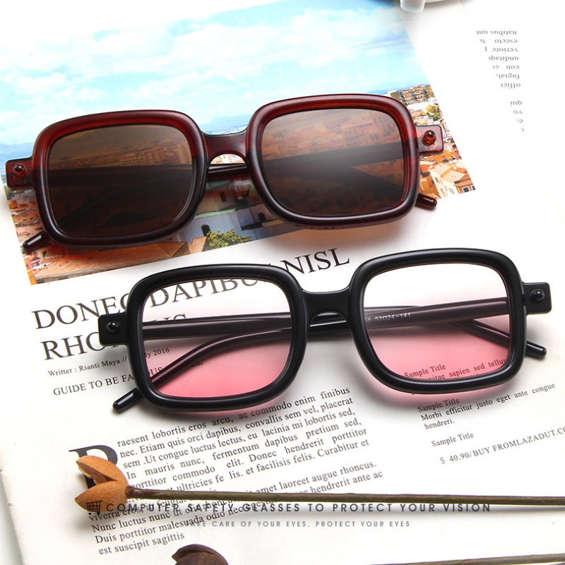 (YUZHU) Kính Mát Gọng Vuông Dày Phong Cách Retro Phương Tây Thời Trang