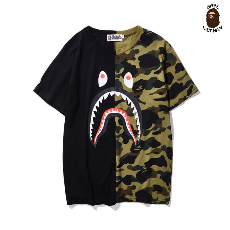 [Ảnh thật + FREESHIP] Tee Bape Shark Half Camo , Áo Thun Bape Cá Ngáo, Áo phông Bape Cá mập Bape chất Cotton VN | BigBuy360 - bigbuy360.vn