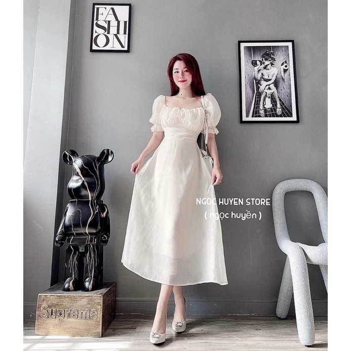 Váy tay bồng cổ vuông
