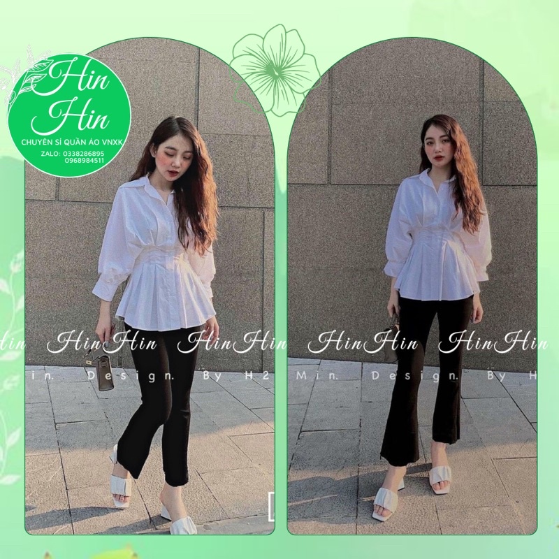 Áo sơ mi trắng peplum li eo hàn quốc- hinhin