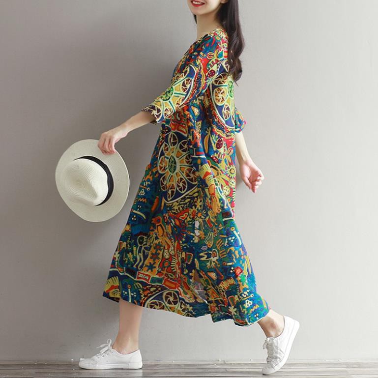 Đầm dáng dài ZANZEA form suông rộng phối họa tiết nhiều màu sắc thời trang cho nữ  ྇