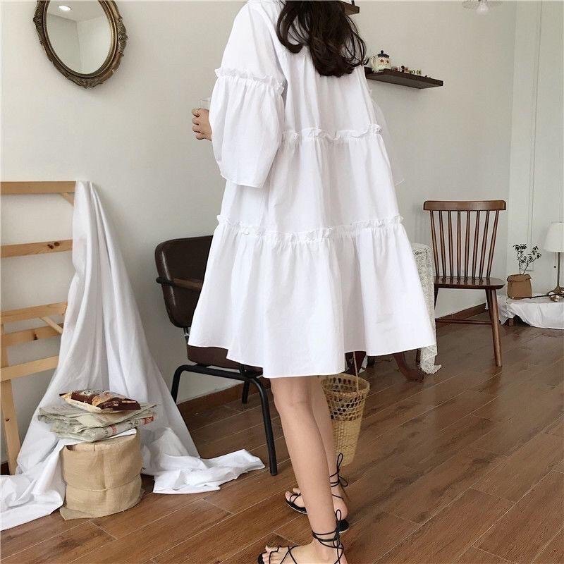 váy đầm nữ màu trắng đen chất mềm mát kiểu BABYDOLL dáng suông tay lỡ thấm hút mồ hôi hàng quảng châu cao cấp | BigBuy360 - bigbuy360.vn