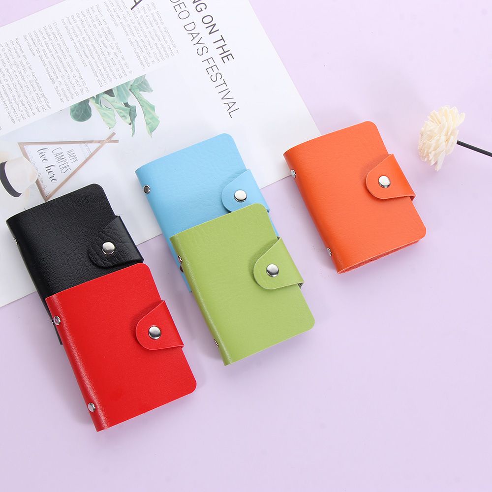 Ví da PU đựng thẻ 24 ngăn màu trơn nhỏ gọn thời trang