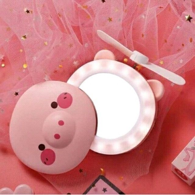 QUẠT SẠC MINI BỎ TÚI CÓ ĐÈN LED VÀ GƯƠNG 3 TRONG 1 TẶNG KÈM DÂY SẠC USB -dc3747