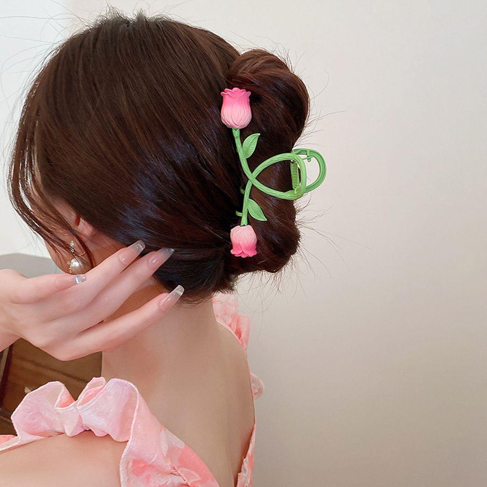 Kẹp Tóc Đuôi Ngựa Hình Hoa Hồng Ngọt Ngào Cho Nữ