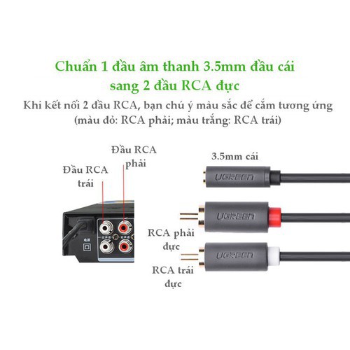 Cáp Audio 3.5mm Âm ra 2 RCA Dương dài 20cm Ugreen 10561 - Hàng Chính Hãng