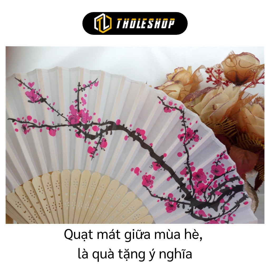 Quạt Xếp - Quạt Vải Lụa Dày Trơn In Họa Tiết Không Phai Màu, Tay Cầm Chắc Chắn 5995
