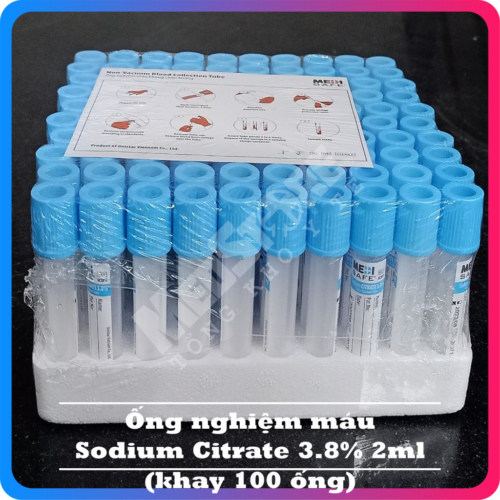 Ống nghiệm SODIUM CITRATE thường và chân không MEDISAFE (khay 100 ống)