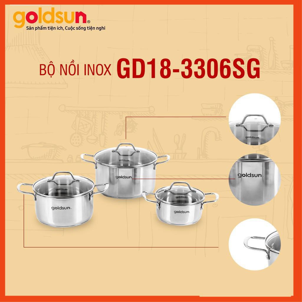 Bộ 03 nồi inox 🍀FREE SHIP🍀 set nồi inox GOLDSUN GD18-3306SG