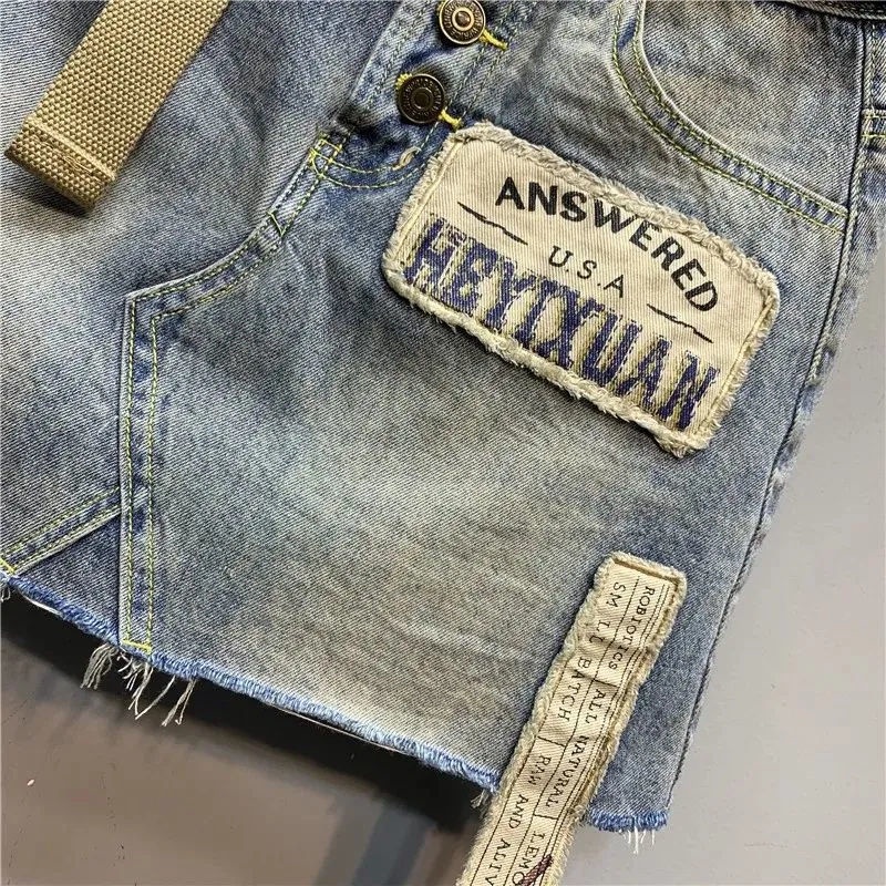 Jiashucheng Chân Váy Denim Chữ a Lưng Cao Rách Cá Tính Thời Trang Mùa Hè 2023 Phong Cách Mới