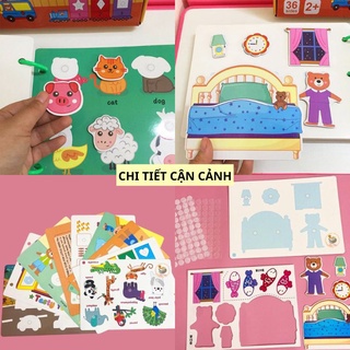 Đồ chơi Montessori bóc dán  thông minh cho bé 17 chủ đề giúp bé thỏa sức sáng tạo tiếng anh tiếng việt