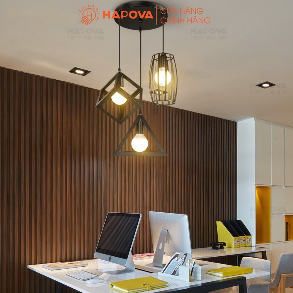 Bộ 03 đèn thả trần trang trí lập phương tam giác hình trụ HAPOVA UIVIS 0072/3