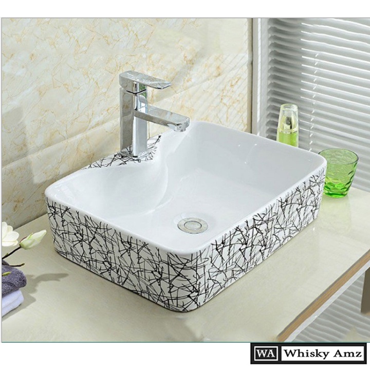 Chậu Lavabo  chữ nhật với thiết kế hoa văn độc đáo bảo hành 10 năm men sứ .