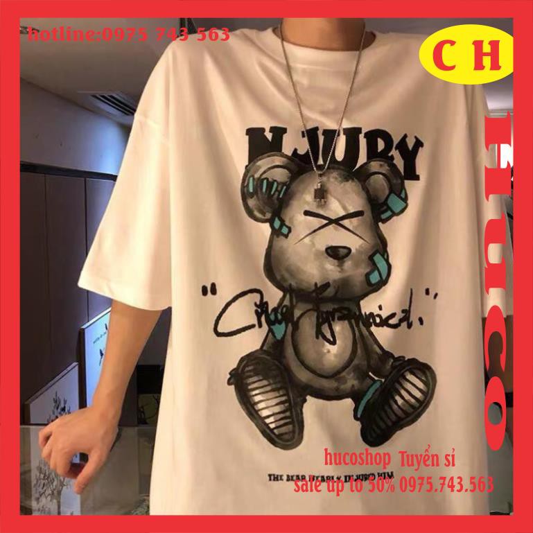 Áo thun hè tay lỡ unisex Gấu NJURY chất cotton form chuẩn ảnh nam nữ oversize ulzzang mặc đôi nhóm