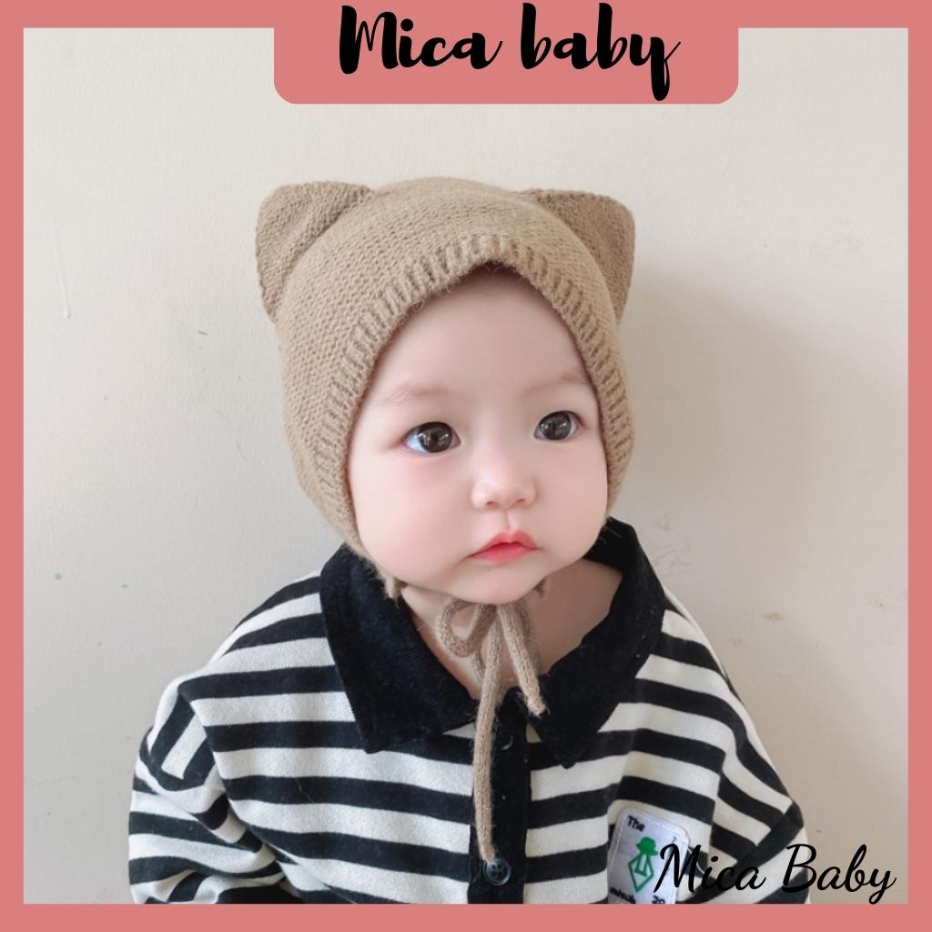 Mũ len cột dây kiểu dáng tai mèo đáng yêu cho bé Mica baby ML49