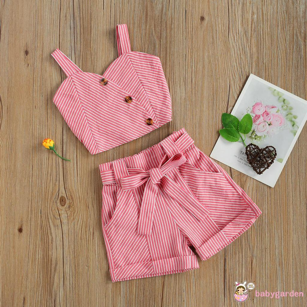 Bộ Áo Và Quần Kẻ Sọc Cho Bé Gái Từ 2-7 Tuổi