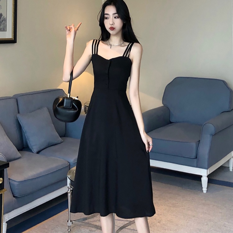 Đầm Hai Dây Dáng Dài Màu Đen Phong Cách Mori Thời Trang Xuân Hè Xinh Xắn Cho Nữ