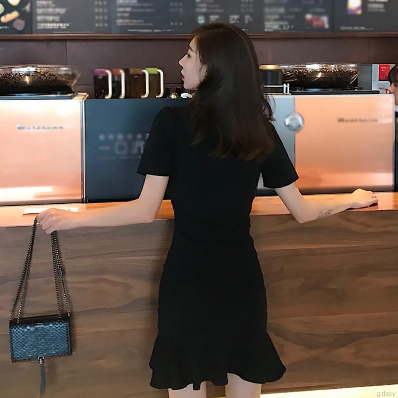 Đầm tay ngắn cổ chữ V phong cách Hàn Quốc trẻ trung