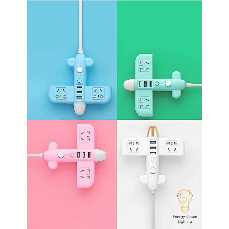 Ổ Cắm Điện Thông Minh Energy Green Lighting  Hình Máy Bay Có Đèn Ngủ Chuyển Đổi Đa Chức Năng - Có Đầu Cắm USB