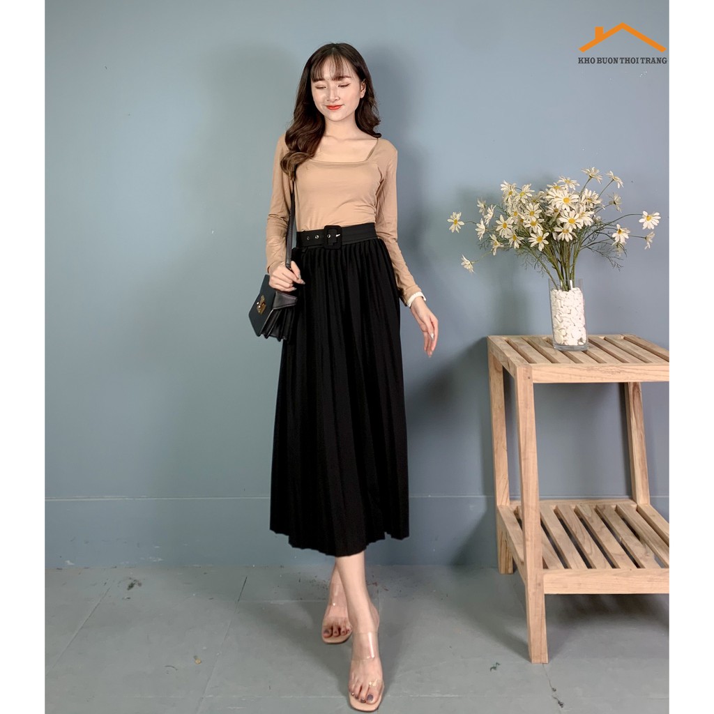 Chân Váy Xếp Ly Dáng Dài Kèm Đai | BigBuy360 - bigbuy360.vn