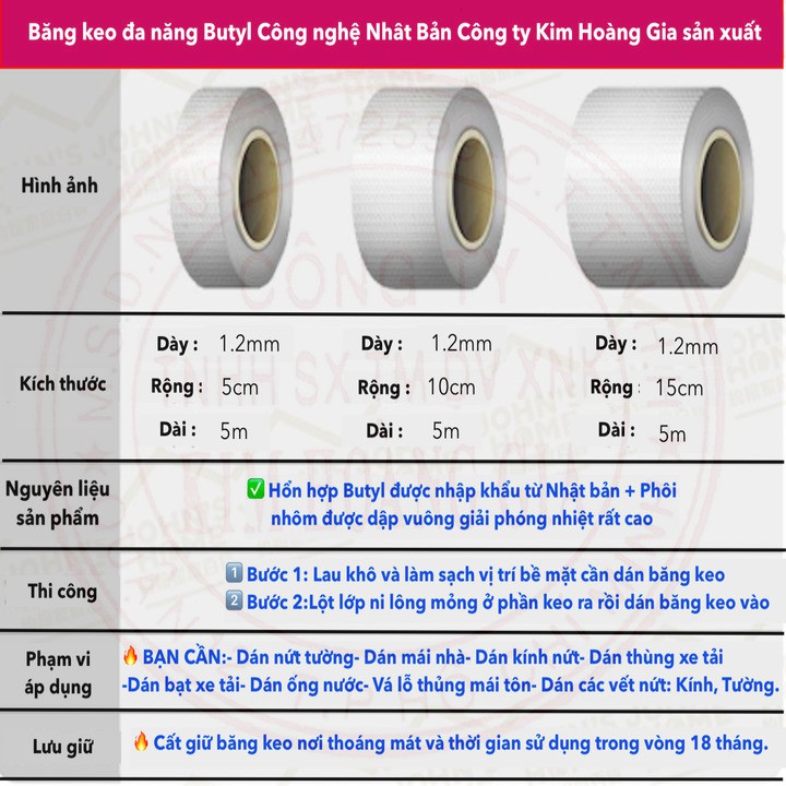 5cm x 5m BĂNG KEO ĐA NĂNG BUTYL- CAO CẤP -CÔNG NHẬT BẢN-GIẢI PHÁP CHỐNG DỘT CHO NGÔI NHÀ CỦA BẠN