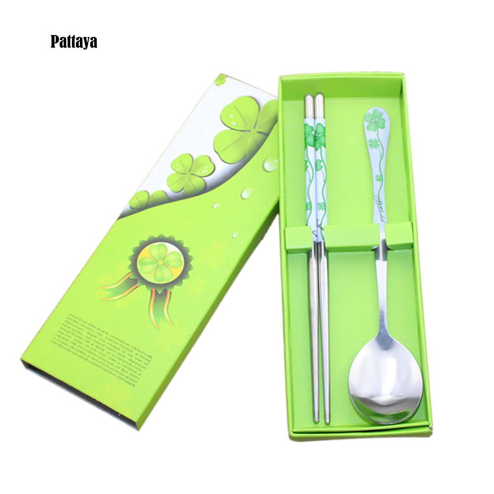 Set 2 Muỗng Đũa Bằng Kim Loại Tiện Dụng Mang Theo Du Lịch Dã Ngoại