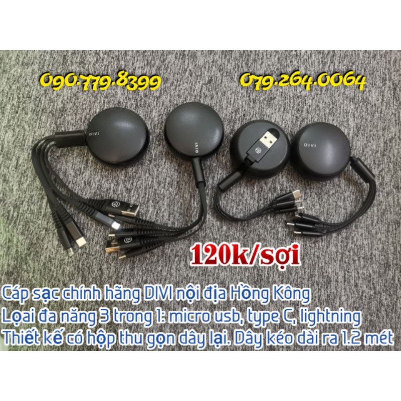 Cáp đa năng 3 in 1 chính hãng DIVI nội địa Hồng Kông